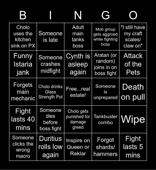 Drulkar's Guard Hunts Bingo Card