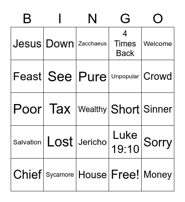 Zacchaeus BINGO Card