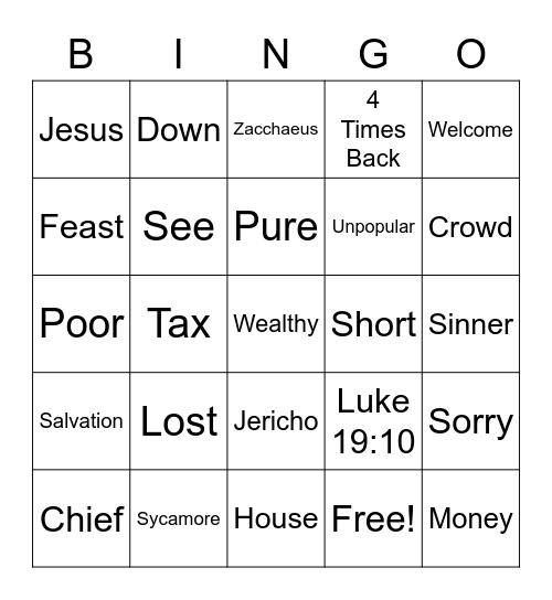 Zacchaeus BINGO Card