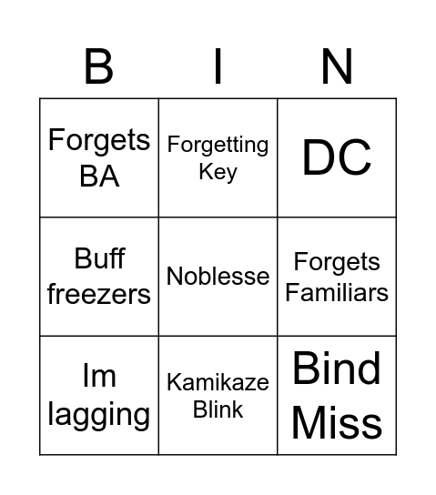 Clown Squad Bingo Card