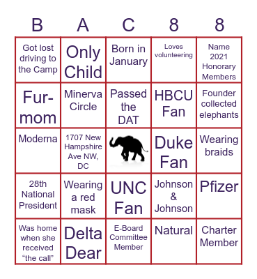 Violets and Pearls Bingo Card