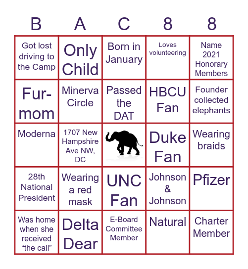 Violets and Pearls Bingo Card