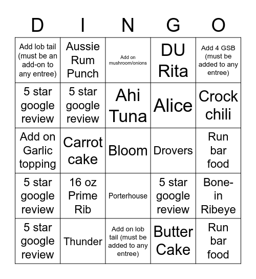 Outbacker Dingo Bingo Card