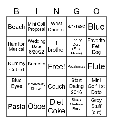 Tori  Bridal PAR-TEA Bingo Card