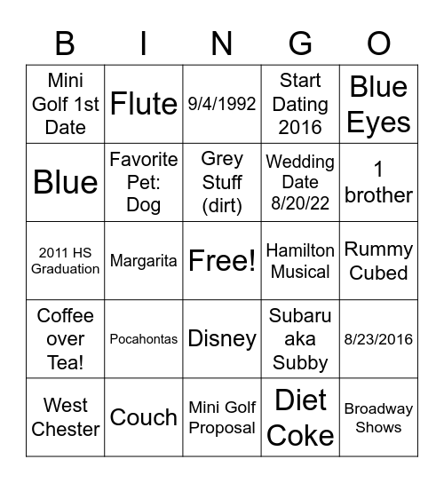 Tori Bridal PAR-TEA Bingo Card