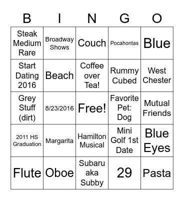 Tori Bridal PAR-TEA Bingo Card