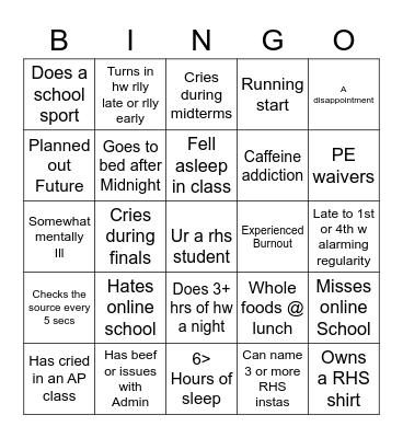 RHS bingo Card