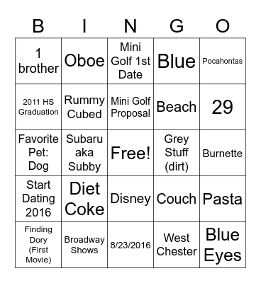 Tori Bridal PAR-TEA Bingo Card