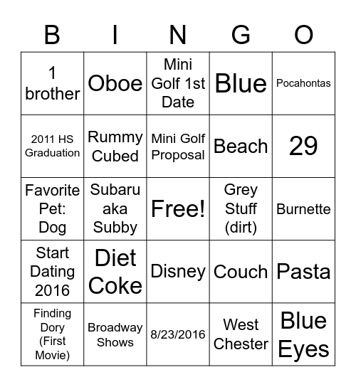 Tori Bridal PAR-TEA Bingo Card