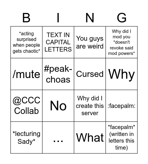 The Shadekitty Bingo Card