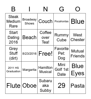 Tori's Bridal PAR-TEA Bingo Card