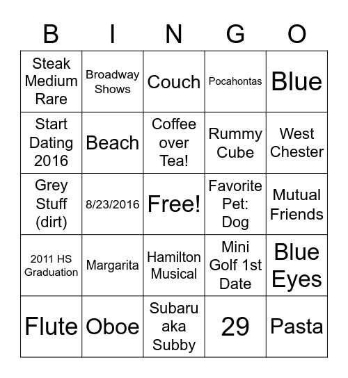 Tori's Bridal PAR-TEA Bingo Card