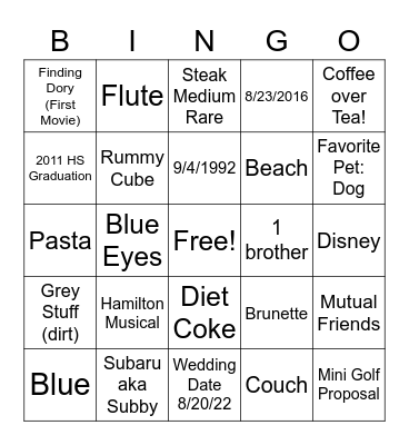 Tori's Bridal PAR-TEA Bingo Card