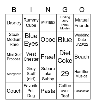 Tori's Bridal PAR-TEA Bingo Card