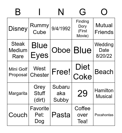 Tori's Bridal PAR-TEA Bingo Card