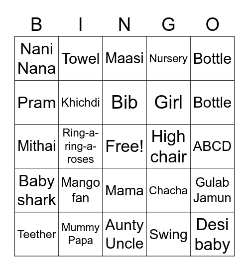 Desi Baby Bingo Card
