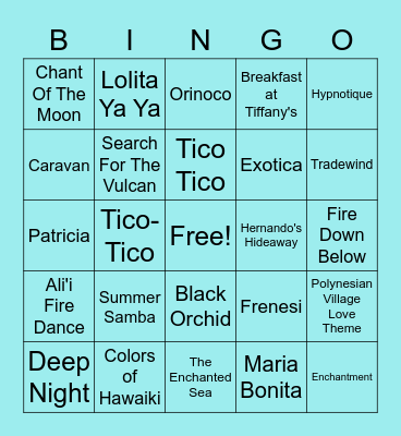 Tiki Bar Paradise Music Bingo Card