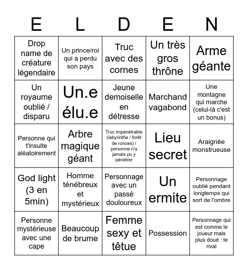 Elden Ring Bingo Card