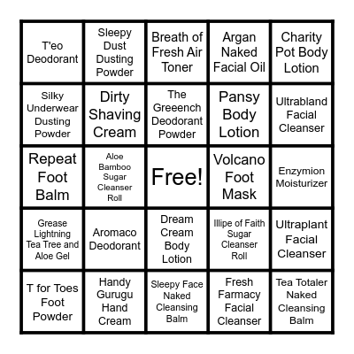 SKINCARE BINGO Card