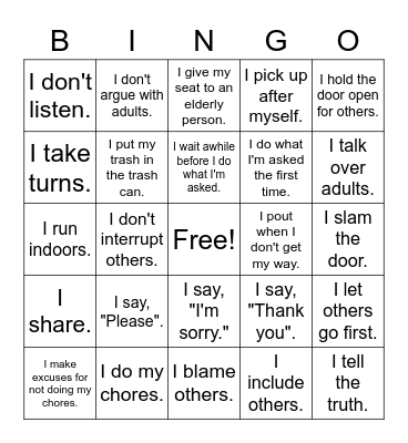 Respect? Bingo Card