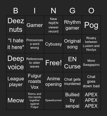NijiEN Noctyx Debut Bingo Card