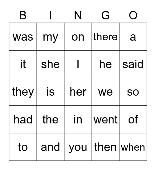 BLUE WORDS Bingo Card