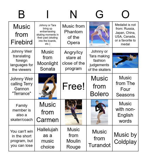 Figure Skating Bingo Worlds 2022 Bingo Card