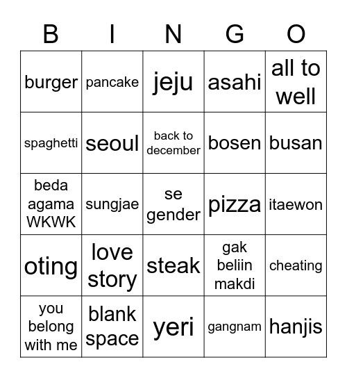sungjae Bingo Card