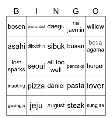 yj Bingo Card