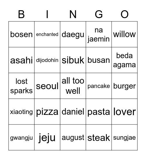 yj Bingo Card