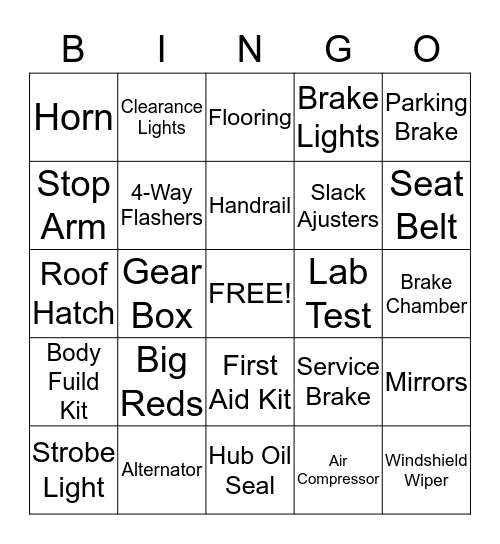 Pre-trip  Bingo Card