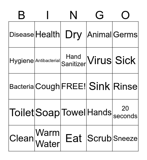 Hand Washing Bingo Card