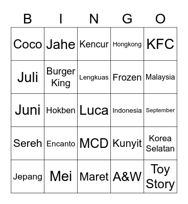 Atengo! Bingo Card
