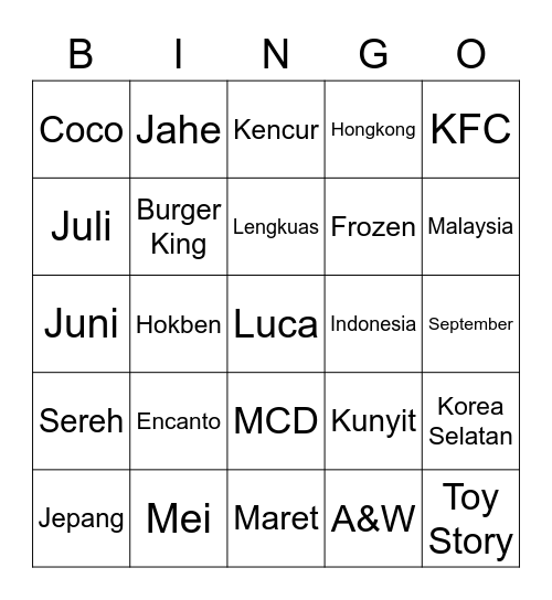 Atengo! Bingo Card