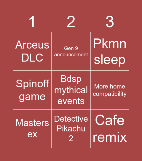 Pkmn Direct Bingo Card