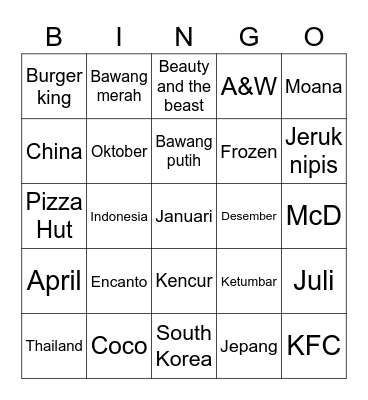Alessa’s Bingo Card