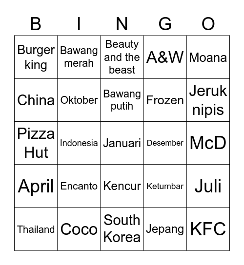 Alessa’s Bingo Card