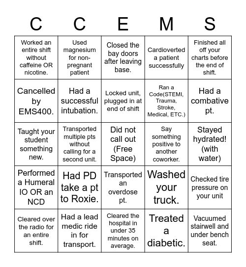 D-SHIFT BINGO Card