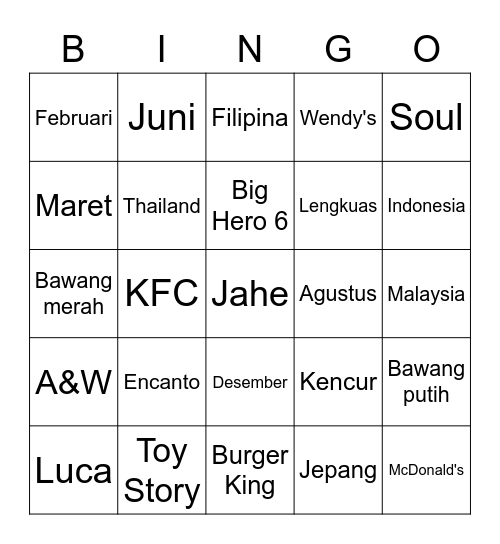 Jái's Board Bingo Card