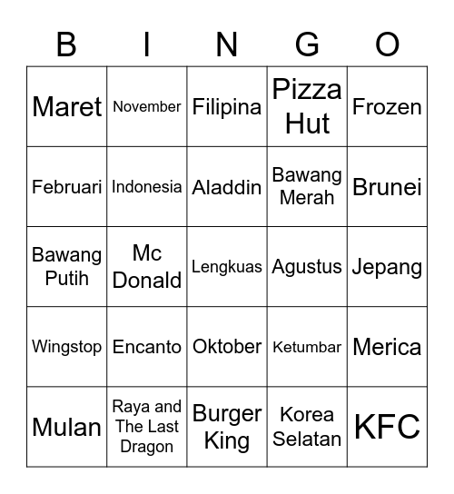 Ephraim Bingo Card