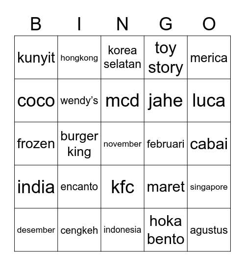 punya gia! Bingo Card