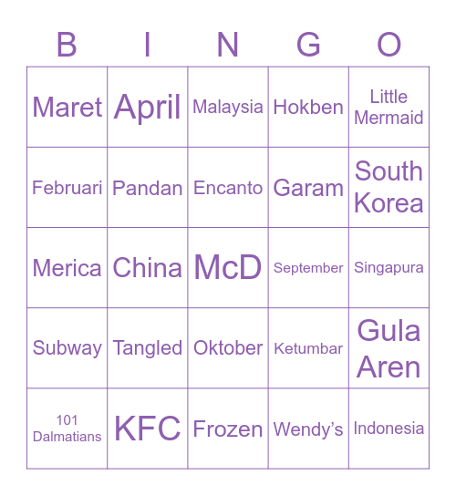 🌸araminta🌼 Bingo Card