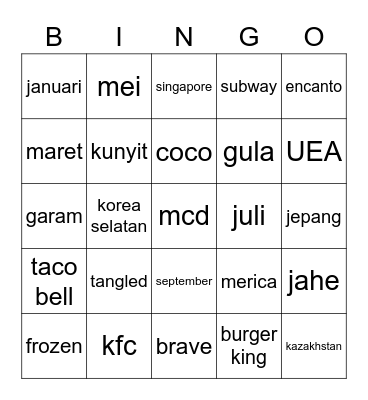 afsgsjakak Bingo Card