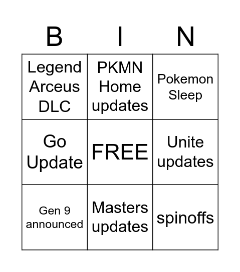 Untitled Bingo Card