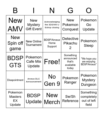 Pokemon Day 2022 Bingo Card