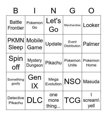 Pokemon Presents 2022 Bingo Card
