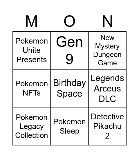 Happy Birthday Pokemon! Bingo Card