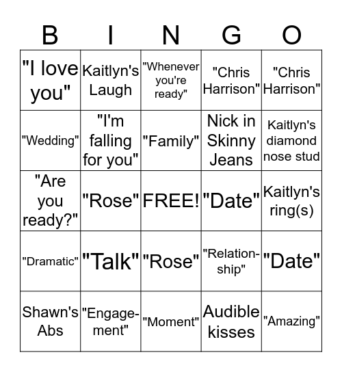 Bachelorette Grand Finale! Bingo Card