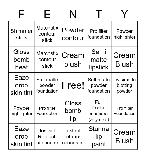 Prestige Bingo Card