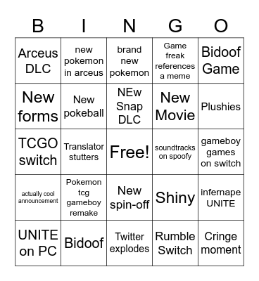 Untitled Bingo Card